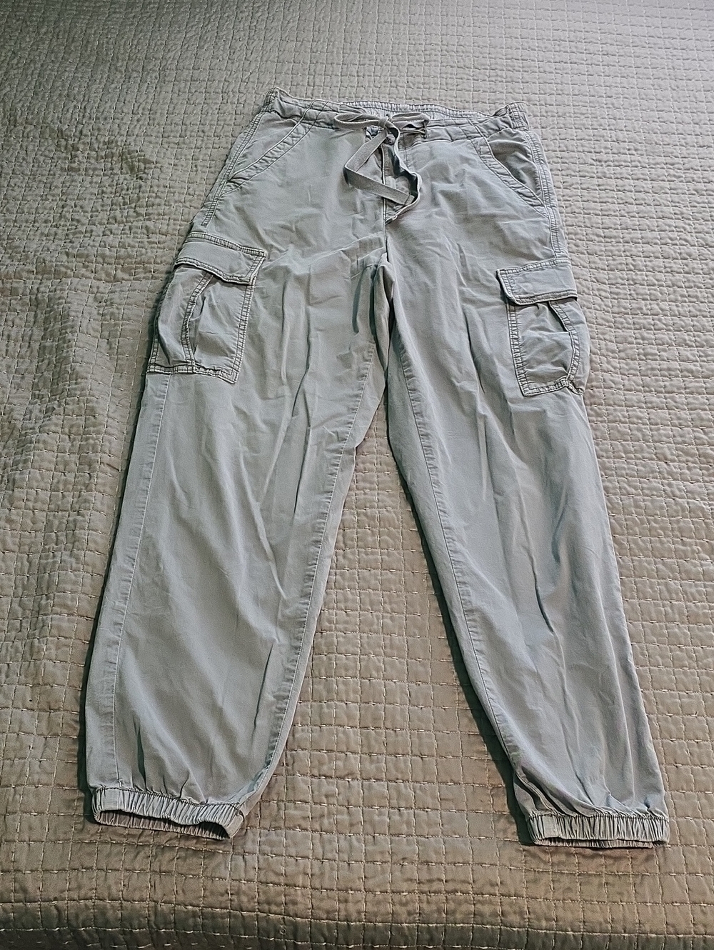 Women's Light Gray Cargo Jogger Pants - Drawstring Waist
